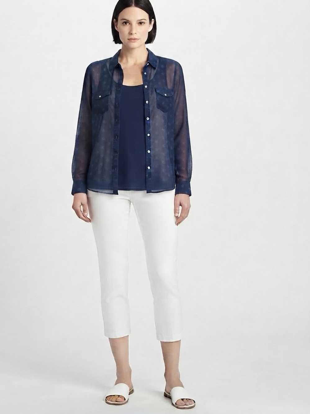 Abercrombie & Fitch Sheer Patterned Button Down Blouse